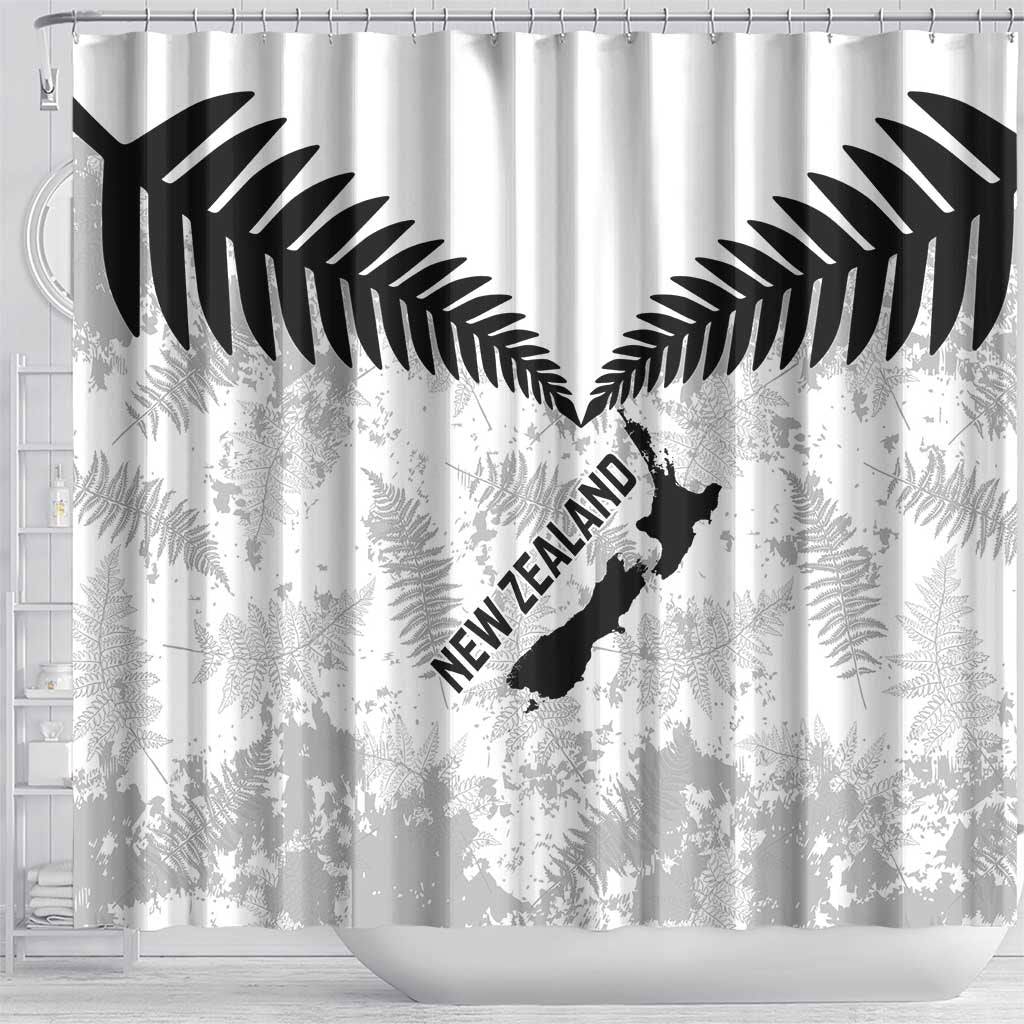Custom New Zealand Silver Fern Football Shower Curtain Go Aotearoa Grunge White LT14 - Polynesian Pride