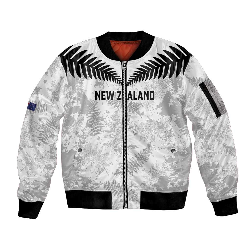 Custom New Zealand Silver Fern Football Sleeve Zip Bomber Jacket Go Aotearoa Grunge White LT14 Unisex White - Polynesian Pride
