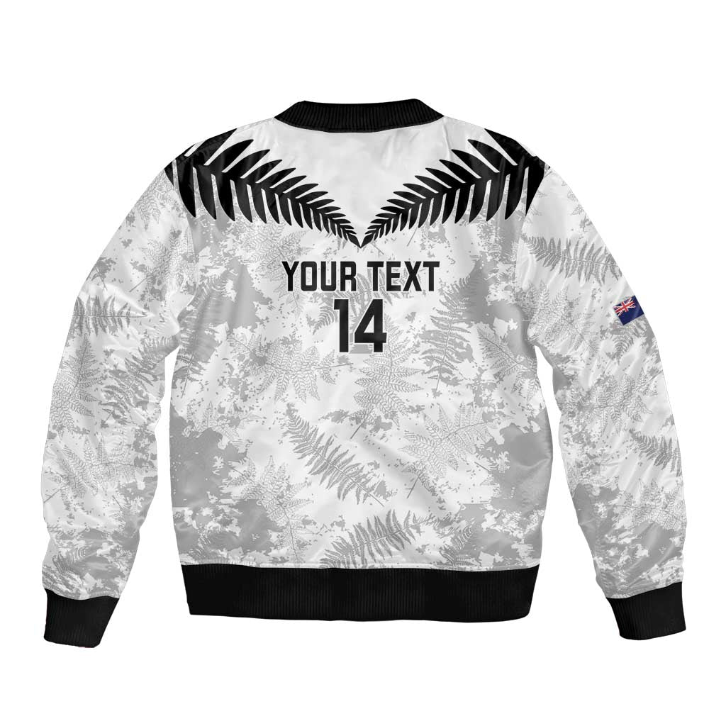 Custom New Zealand Silver Fern Football Sleeve Zip Bomber Jacket Go Aotearoa Grunge White LT14 - Polynesian Pride