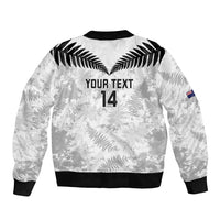 Custom New Zealand Silver Fern Football Sleeve Zip Bomber Jacket Go Aotearoa Grunge White LT14 - Polynesian Pride