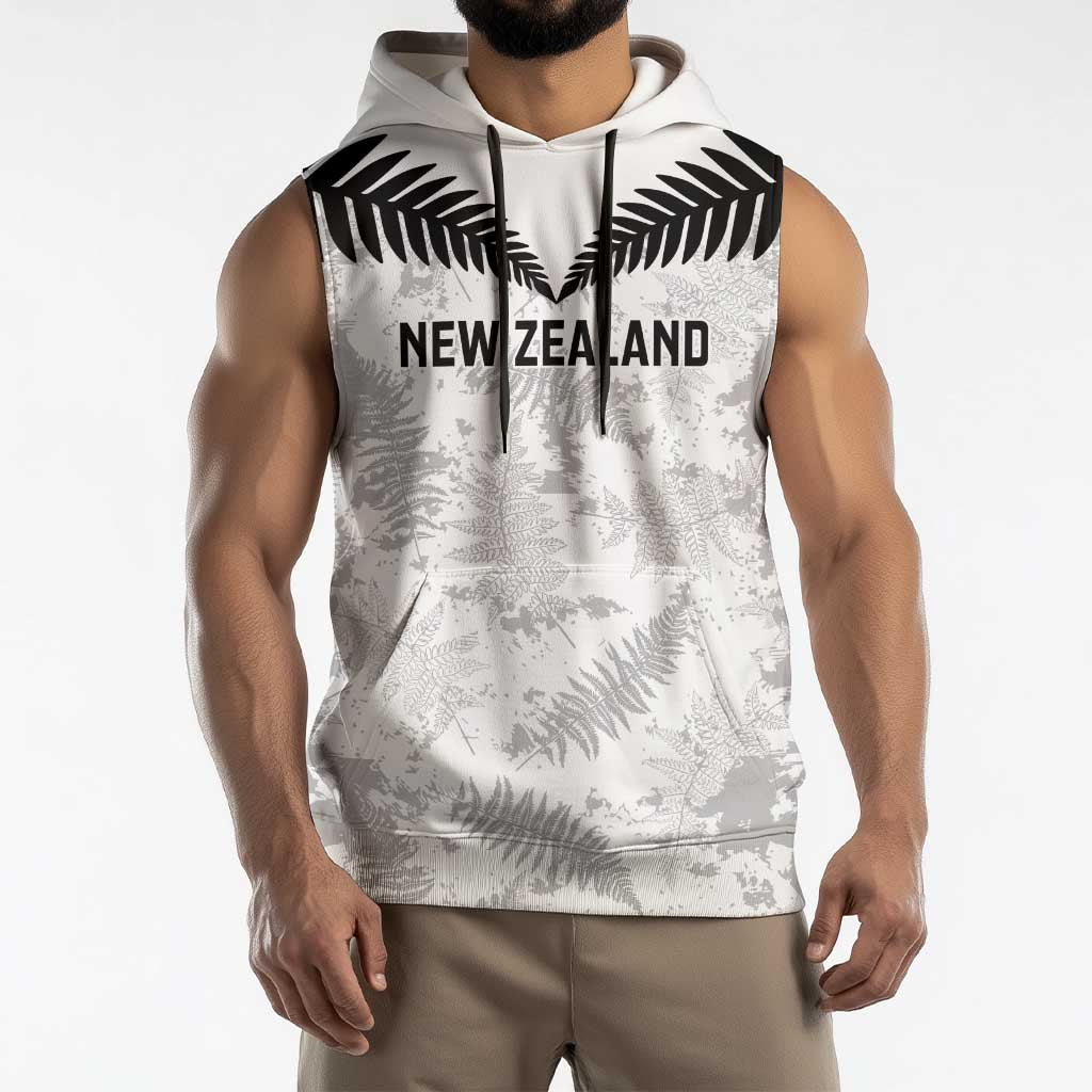 Custom New Zealand Silver Fern Football Sleeveless Hoodie Go Aotearoa Grunge White - Polynesian Pride