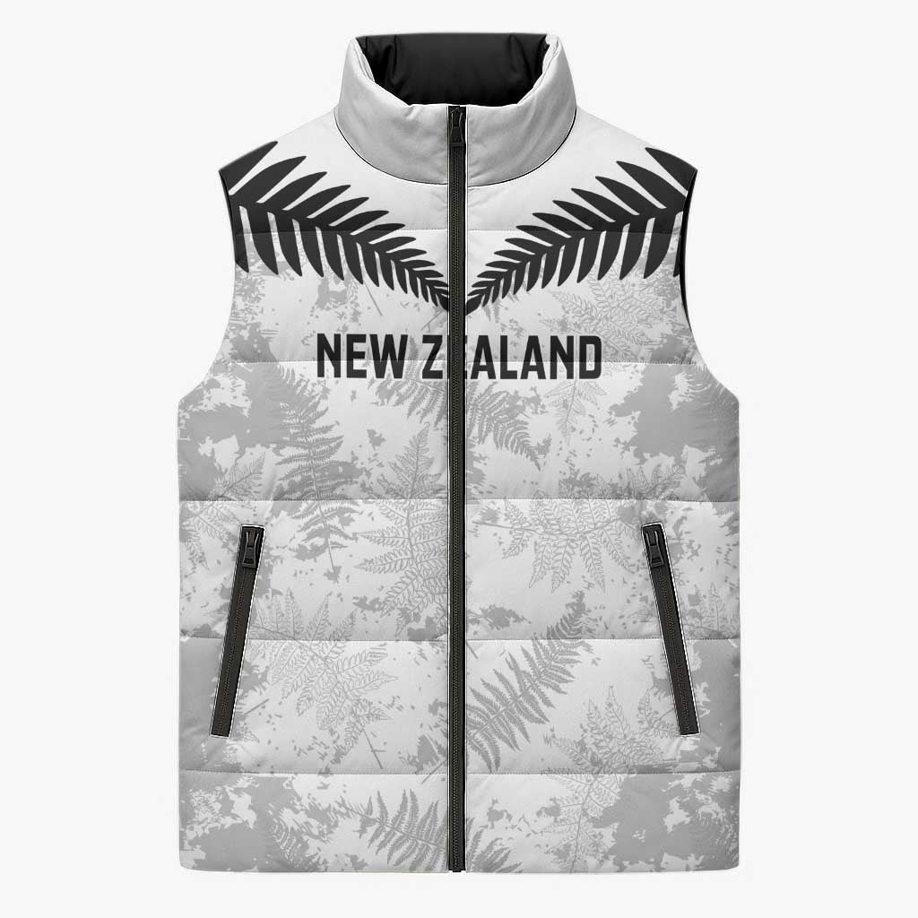 Custom New Zealand Silver Fern Football Sleeveless Puffer Jacket Go Aotearoa Grunge White LT14 Unisex White - Polynesian Pride
