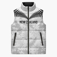 Custom New Zealand Silver Fern Football Sleeveless Puffer Jacket Go Aotearoa Grunge White LT14 Unisex White - Polynesian Pride