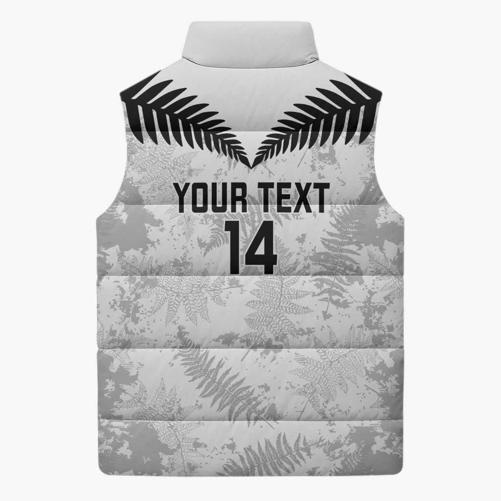 Custom New Zealand Silver Fern Football Sleeveless Puffer Jacket Go Aotearoa Grunge White LT14 - Polynesian Pride