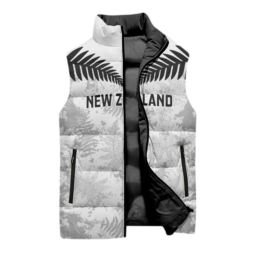 Custom New Zealand Silver Fern Football Sleeveless Puffer Jacket Go Aotearoa Grunge White LT14 - Polynesian Pride