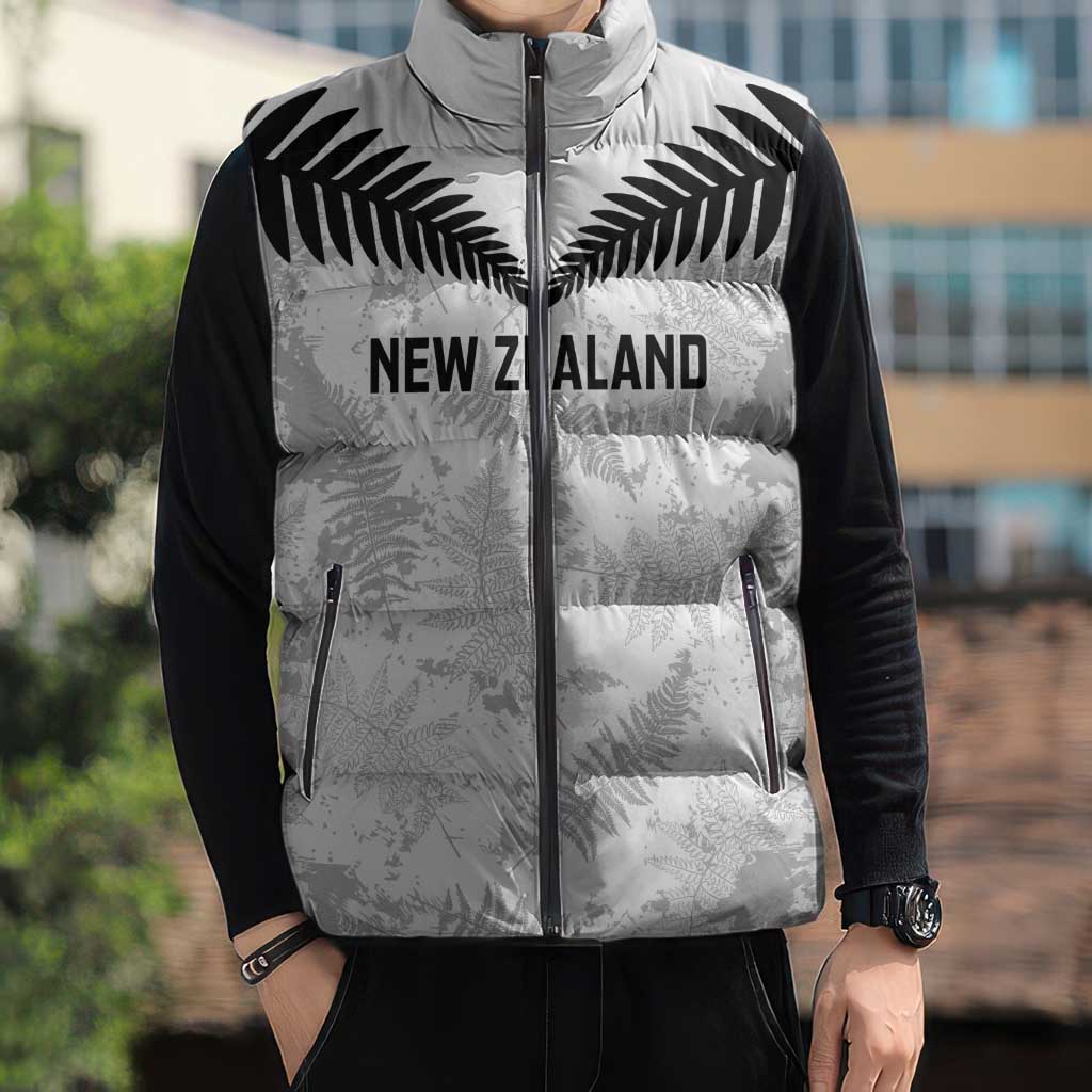 Custom New Zealand Silver Fern Football Sleeveless Puffer Jacket Go Aotearoa Grunge White LT14 - Polynesian Pride
