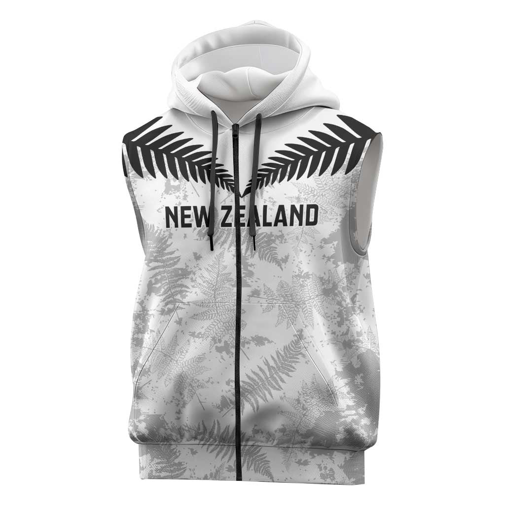 Custom New Zealand Silver Fern Football Sleeveless Zip Hoodie Go Aotearoa Grunge White LT14 White - Polynesian Pride