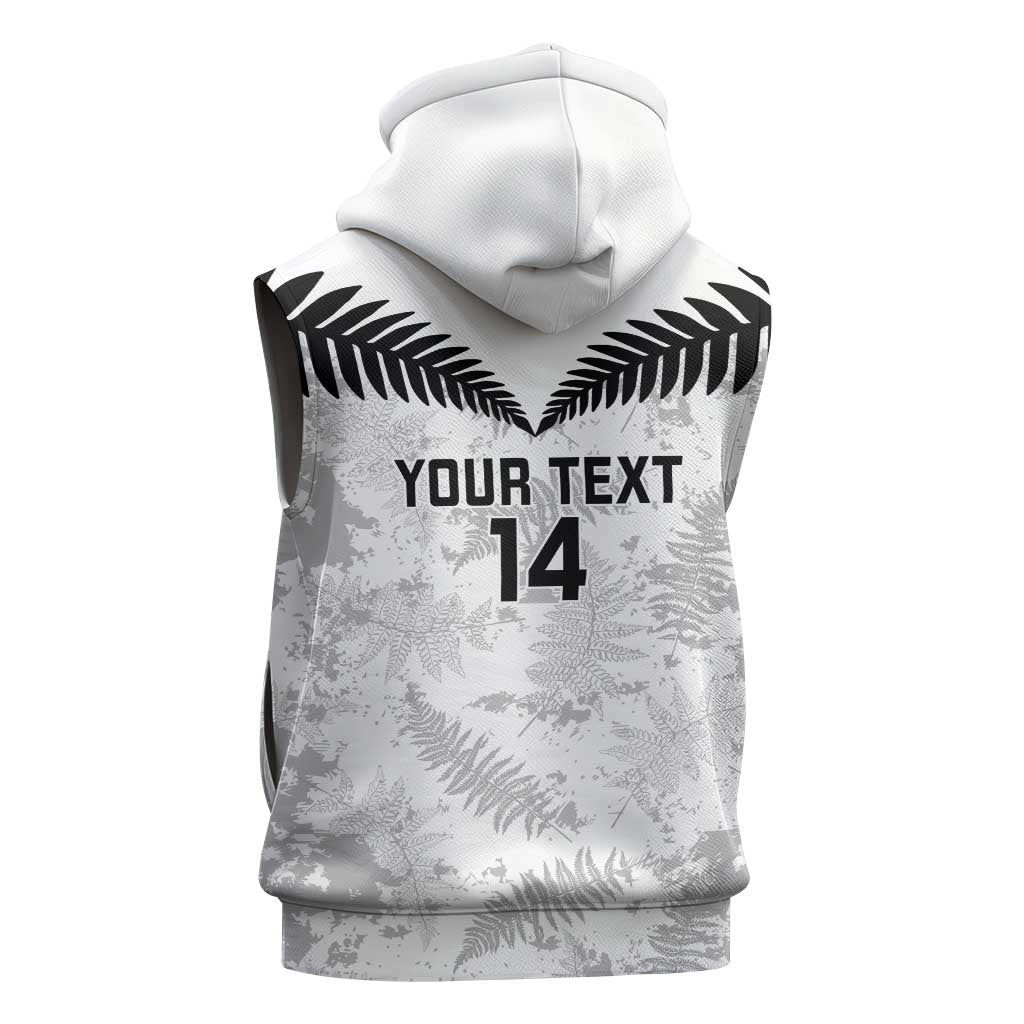 Custom New Zealand Silver Fern Football Sleeveless Zip Hoodie Go Aotearoa Grunge White LT14 - Polynesian Pride