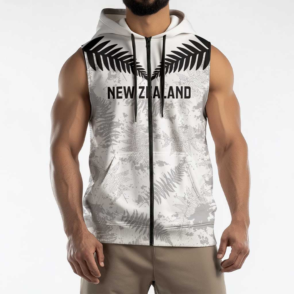 Custom New Zealand Silver Fern Football Sleeveless Zip Hoodie Go Aotearoa Grunge White LT14 - Polynesian Pride