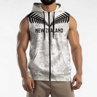 Custom New Zealand Silver Fern Football Sleeveless Zip Hoodie Go Aotearoa Grunge White LT14 - Polynesian Pride