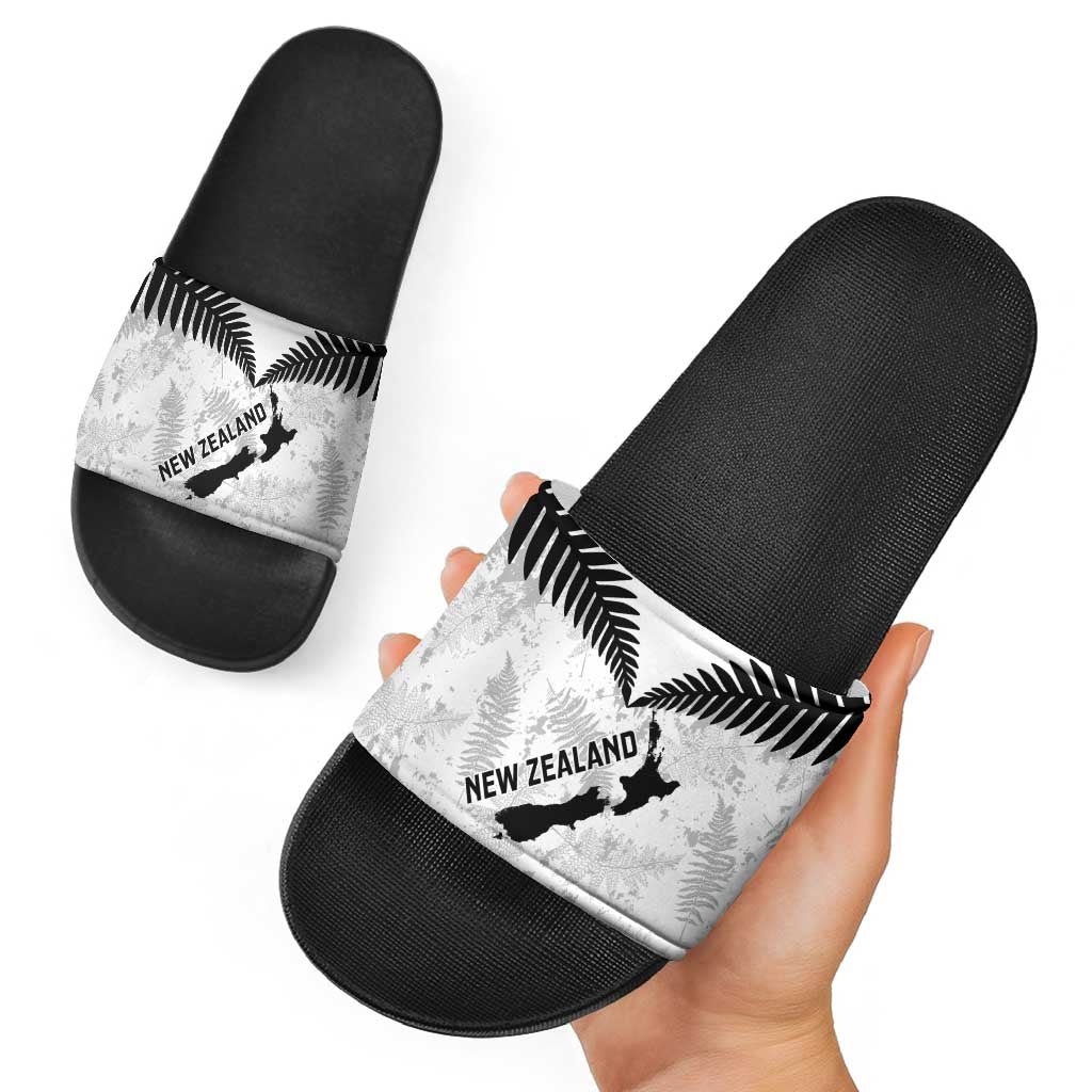 Custom New Zealand Silver Fern Football Slide Sandals Go Aotearoa Grunge White LT14 - Polynesian Pride