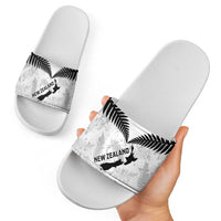 Custom New Zealand Silver Fern Football Slide Sandals Go Aotearoa Grunge White LT14 - Polynesian Pride