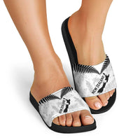 Custom New Zealand Silver Fern Football Slide Sandals Go Aotearoa Grunge White LT14 - Polynesian Pride