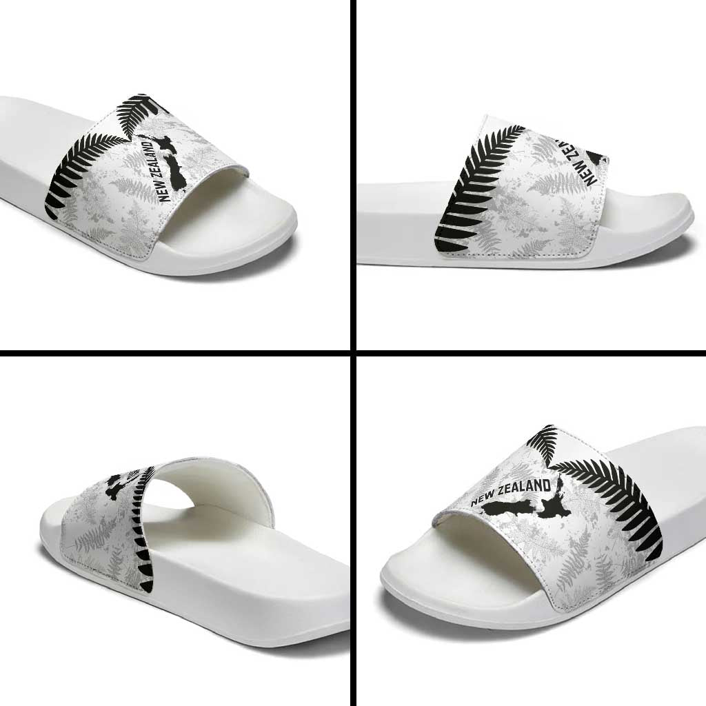 Custom New Zealand Silver Fern Football Slide Sandals Go Aotearoa Grunge White LT14 - Polynesian Pride