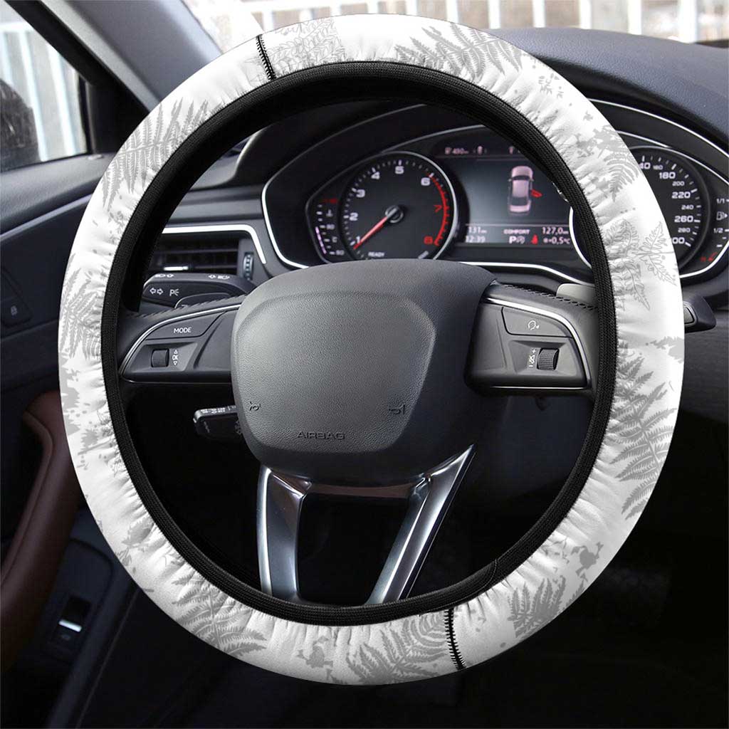 New Zealand Silver Fern Football Steering Wheel Cover Go Aotearoa Grunge White LT14 - Polynesian Pride