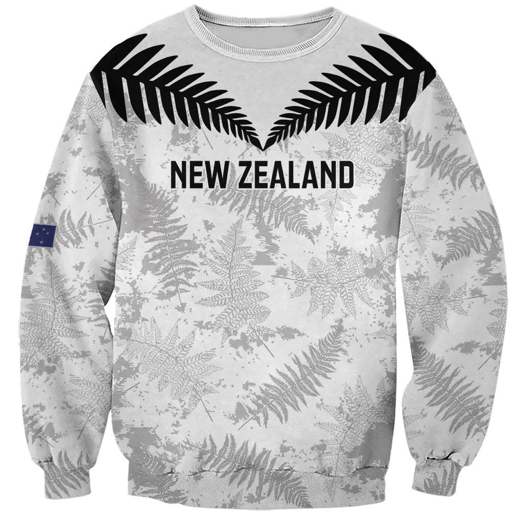 Custom New Zealand Silver Fern Football Sweatshirt Go Aotearoa Grunge White LT14 Unisex White - Polynesian Pride
