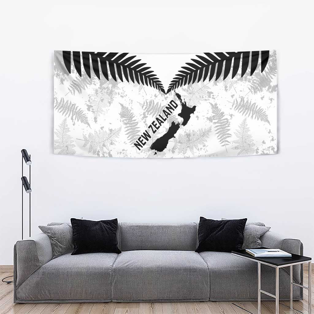 Custom New Zealand Silver Fern Football Tapestry Go Aotearoa Grunge White LT14 - Polynesian Pride