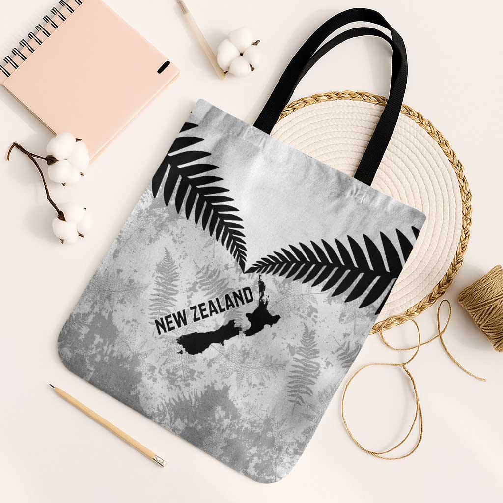 Custom New Zealand Silver Fern Football Tote Bag Go Aotearoa Grunge White LT14 Black Strap One Size White - Polynesian Pride