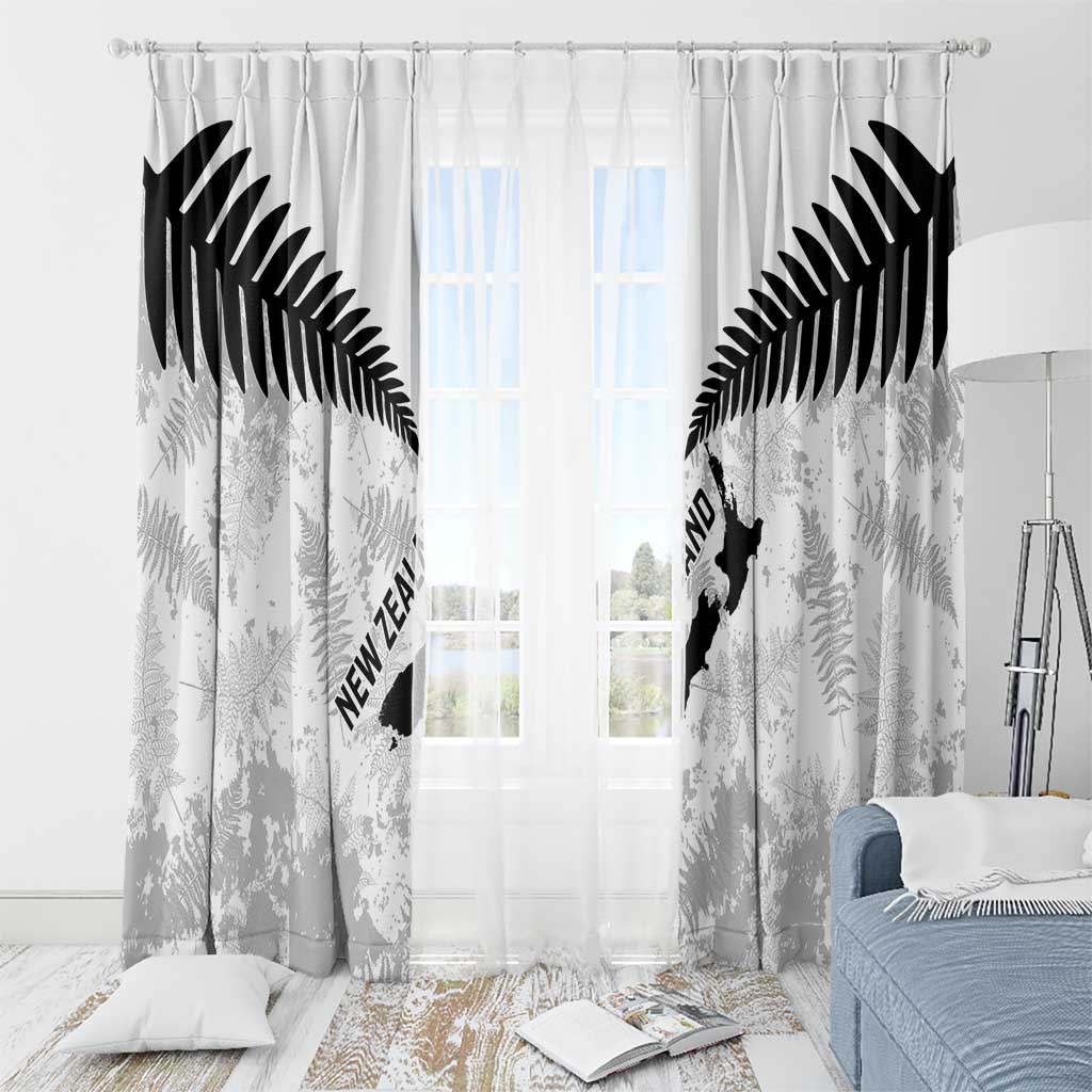 Custom New Zealand Silver Fern Football Window Curtain Go Aotearoa Grunge White - Polynesian Pride