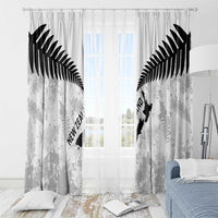 Custom New Zealand Silver Fern Football Window Curtain Go Aotearoa Grunge White - Polynesian Pride