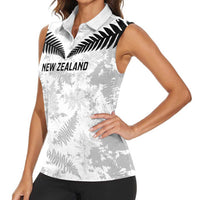 Custom New Zealand Silver Fern Football Women Sleeveless Polo Shirt Go Aotearoa Grunge White - Polynesian Pride