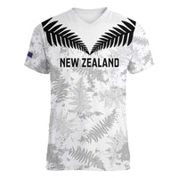 Custom New Zealand Silver Fern Football Women V-Neck T-Shirt Go Aotearoa Grunge White LT14 Female White - Polynesian Pride