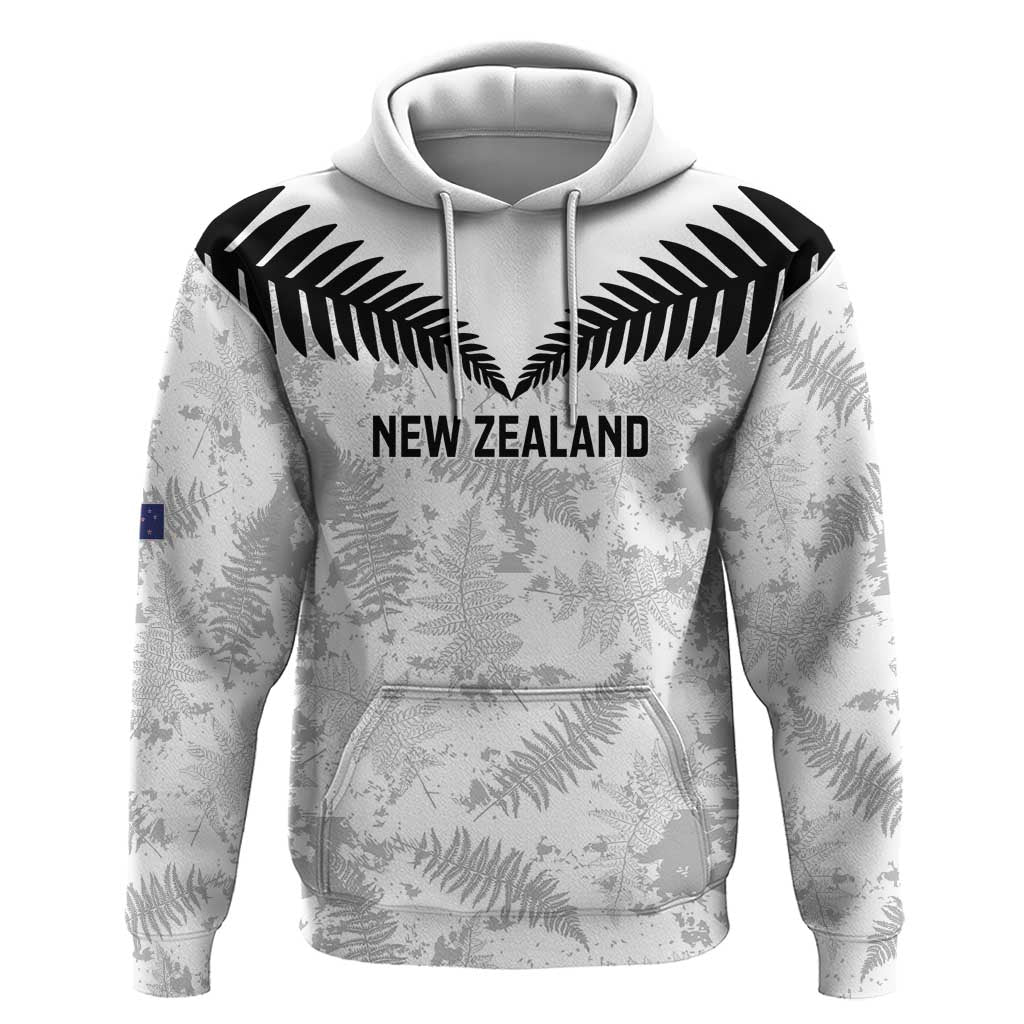 Custom New Zealand Silver Fern Football Zip Hoodie Go Aotearoa Grunge White LT14 Pullover Hoodie White - Polynesian Pride