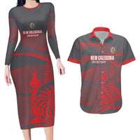 Custom New Caledonia Football Couples Matching Long Sleeve Bodycon Dress and Hawaiian Shirt Allez Les Cagous Grey Version LT14 Grey - Polynesian Pride