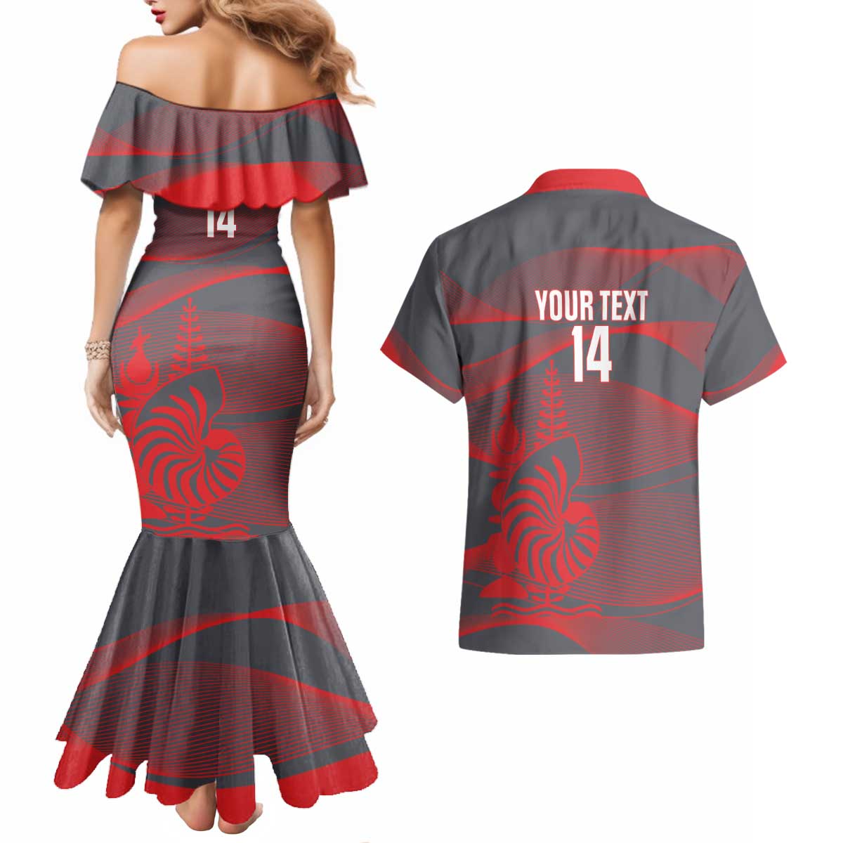 Custom New Caledonia Football Couples Matching Mermaid Dress and Hawaiian Shirt Allez Les Cagous Grey Version LT14 - Polynesian Pride