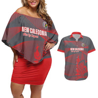 Custom New Caledonia Football Couples Matching Off Shoulder Short Dress and Hawaiian Shirt Allez Les Cagous Grey Version LT14 Grey - Polynesian Pride