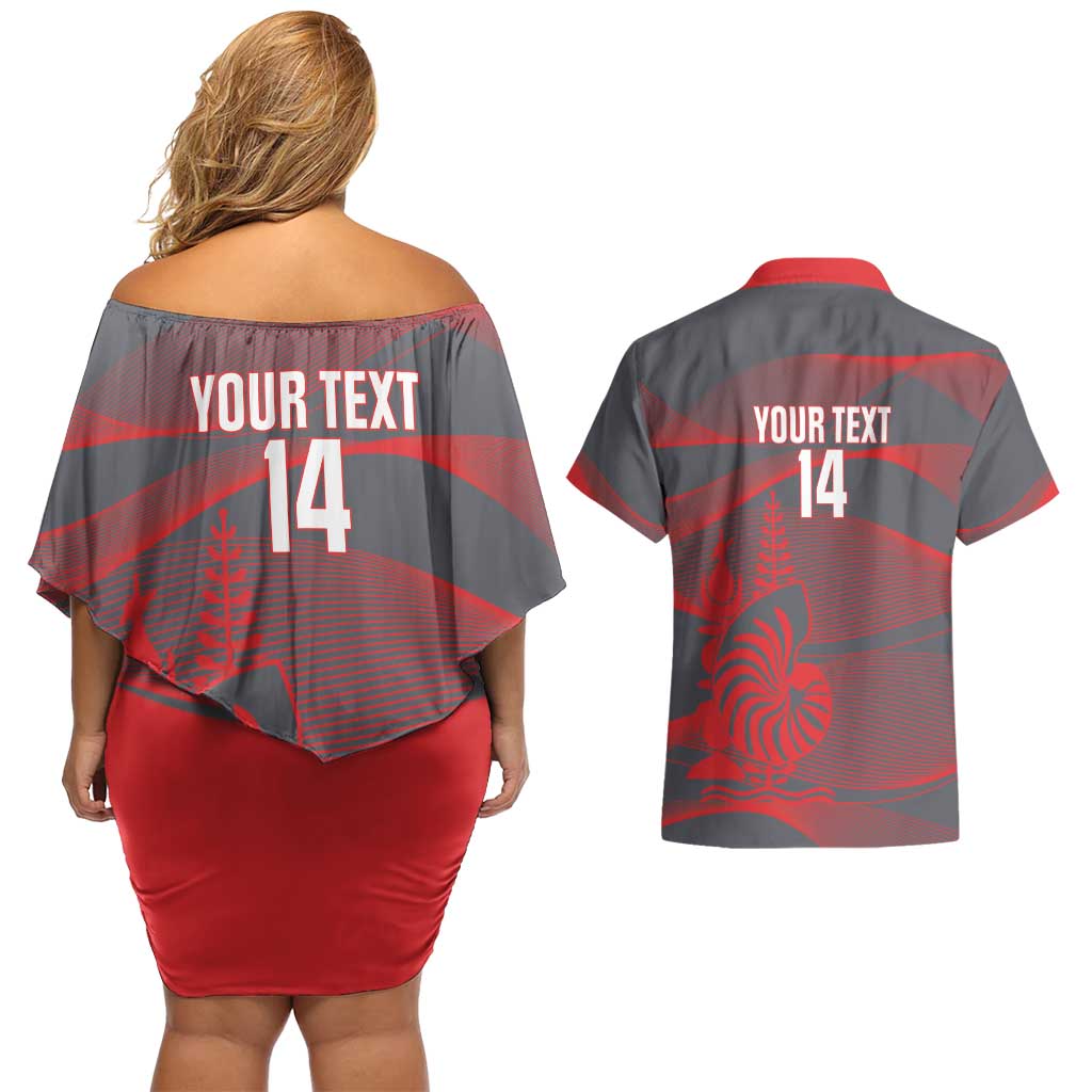 Custom New Caledonia Football Couples Matching Off Shoulder Short Dress and Hawaiian Shirt Allez Les Cagous Grey Version LT14 - Polynesian Pride