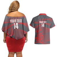 Custom New Caledonia Football Couples Matching Off Shoulder Short Dress and Hawaiian Shirt Allez Les Cagous Grey Version LT14 - Polynesian Pride