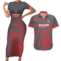 Custom New Caledonia Football Couples Matching Short Sleeve Bodycon Dress and Hawaiian Shirt Allez Les Cagous Grey Version LT14 Grey - Polynesian Pride