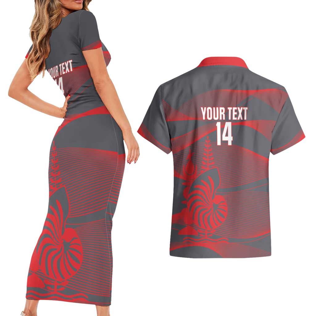 Custom New Caledonia Football Couples Matching Short Sleeve Bodycon Dress and Hawaiian Shirt Allez Les Cagous Grey Version LT14 - Polynesian Pride