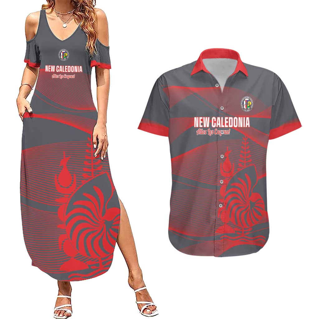 Custom New Caledonia Football Couples Matching Summer Maxi Dress and Hawaiian Shirt Allez Les Cagous Grey Version LT14 Grey - Polynesian Pride