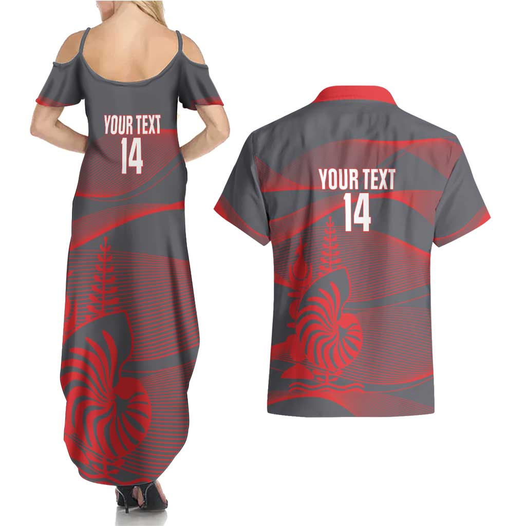 Custom New Caledonia Football Couples Matching Summer Maxi Dress and Hawaiian Shirt Allez Les Cagous Grey Version LT14 - Polynesian Pride