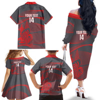 Custom New Caledonia Football Family Matching Off The Shoulder Long Sleeve Dress and Hawaiian Shirt Allez Les Cagous Grey Version - Polynesian Pride