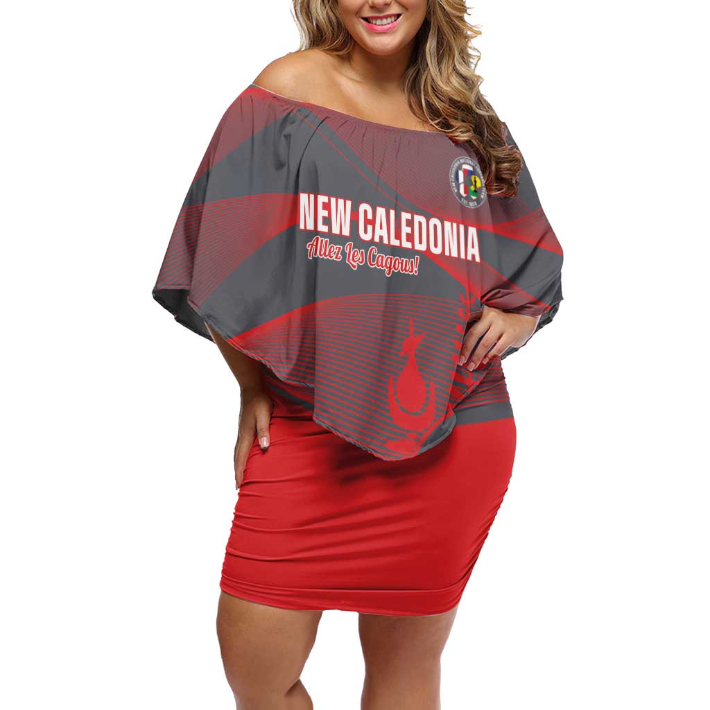 Custom New Caledonia Football Family Matching Off Shoulder Short Dress and Hawaiian Shirt Allez Les Cagous Grey Version - Polynesian Pride