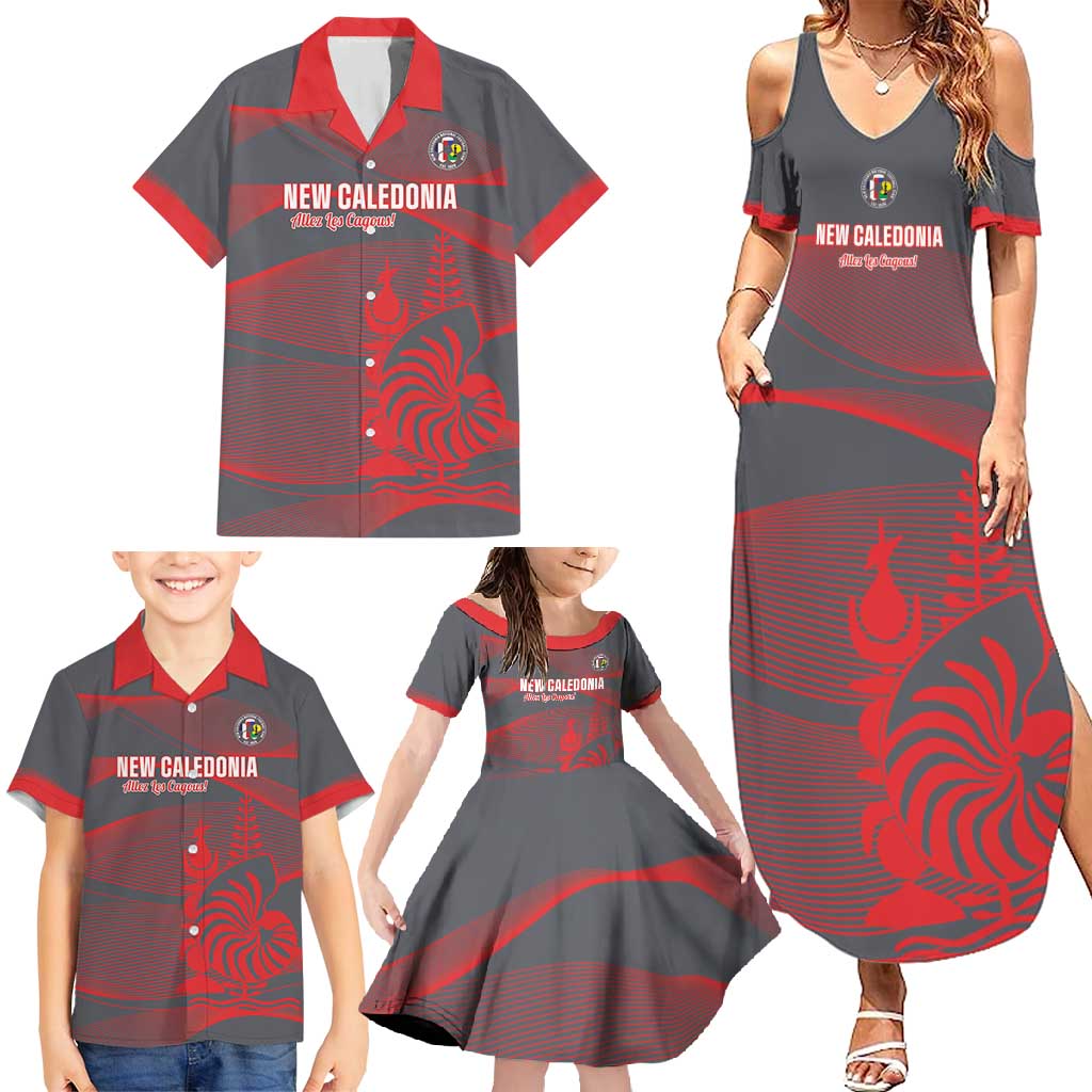 Custom New Caledonia Football Family Matching Summer Maxi Dress and Hawaiian Shirt Allez Les Cagous Grey Version - Polynesian Pride