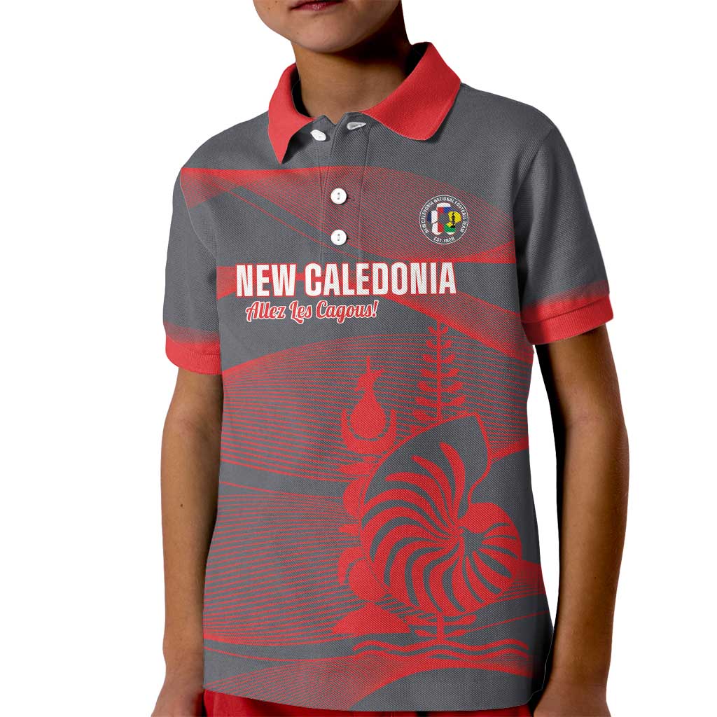 Custom New Caledonia Football Kid Polo Shirt Allez Les Cagous Grey Version - Polynesian Pride