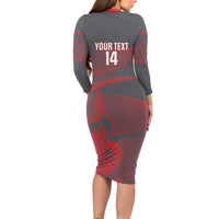 Custom New Caledonia Football Long Sleeve Bodycon Dress Allez Les Cagous Grey Version LT14 - Polynesian Pride