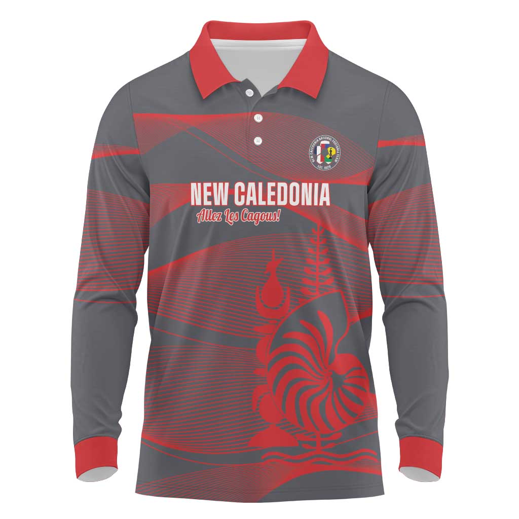 Custom New Caledonia Football Long Sleeve Polo Shirt Allez Les Cagous Grey Version - Polynesian Pride