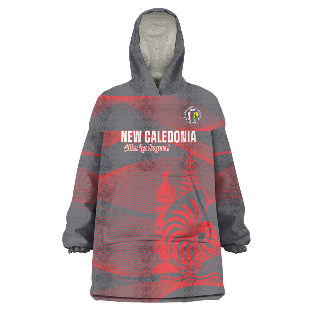 Custom New Caledonia Football Wearable Blanket Hoodie Allez Les Cagous Grey Version - Polynesian Pride