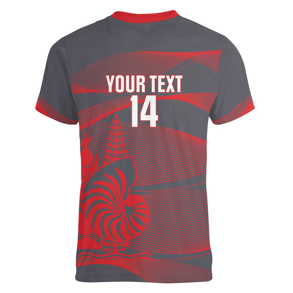 Custom New Caledonia Football Women V-Neck T-Shirt Allez Les Cagous Grey Version - Polynesian Pride