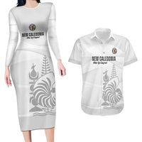 Custom New Caledonia Football Couples Matching Long Sleeve Bodycon Dress and Hawaiian Shirt Allez Les Cagous White Version LT14 White - Polynesian Pride