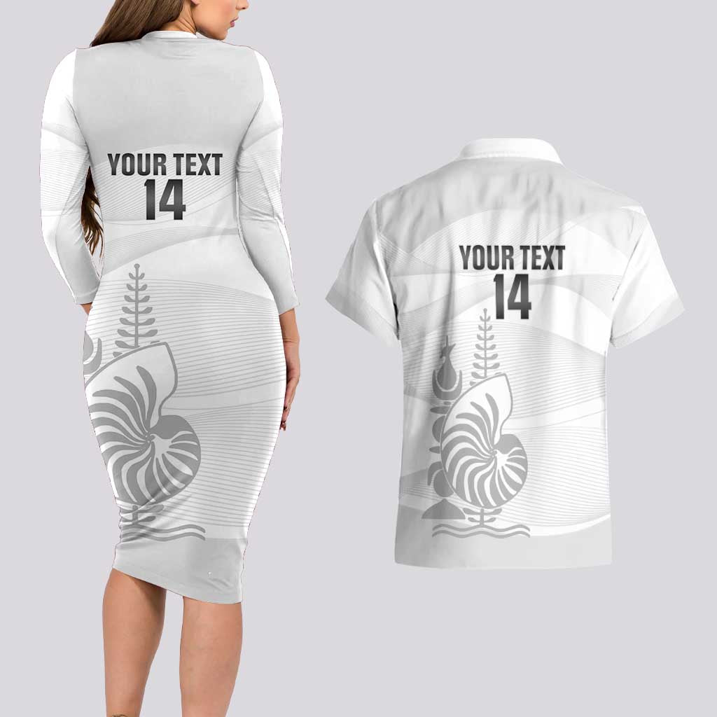 Custom New Caledonia Football Couples Matching Long Sleeve Bodycon Dress and Hawaiian Shirt Allez Les Cagous White Version LT14 - Polynesian Pride