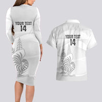 Custom New Caledonia Football Couples Matching Long Sleeve Bodycon Dress and Hawaiian Shirt Allez Les Cagous White Version LT14 - Polynesian Pride