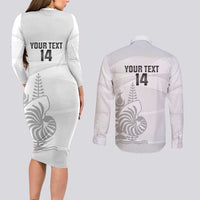 Custom New Caledonia Football Couples Matching Long Sleeve Bodycon Dress and Long Sleeve Button Shirt Allez Les Cagous White Version LT14 - Polynesian Pride