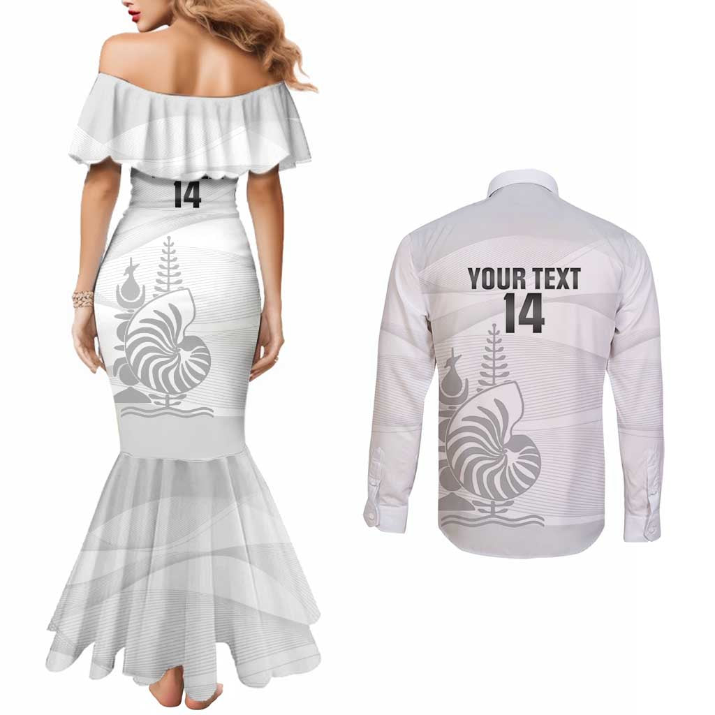 Custom New Caledonia Football Couples Matching Mermaid Dress and Long Sleeve Button Shirt Allez Les Cagous White Version LT14 - Polynesian Pride
