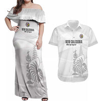 Custom New Caledonia Football Couples Matching Off Shoulder Maxi Dress and Hawaiian Shirt Allez Les Cagous White Version LT14 White - Polynesian Pride